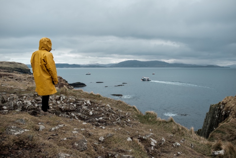 Yellow Oilskin Jacket Woman Back