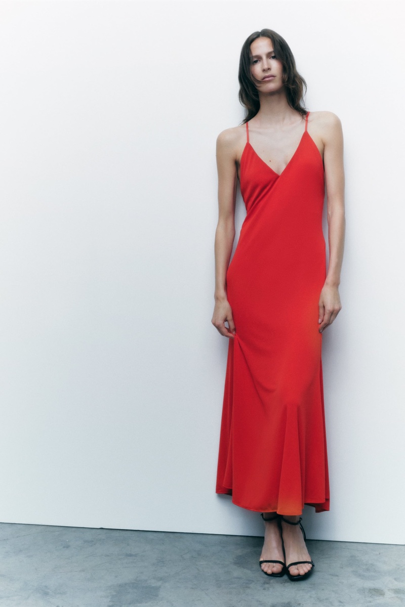 Zara Red Strappy Dress Summer 2023