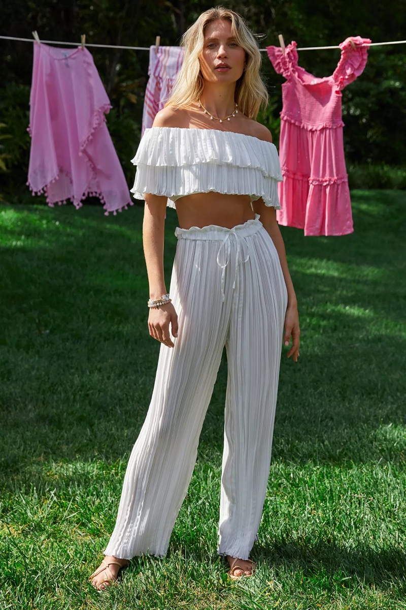 Anthropologie Plissé Off the Shoulder Top $78 & Plissé Pants $98