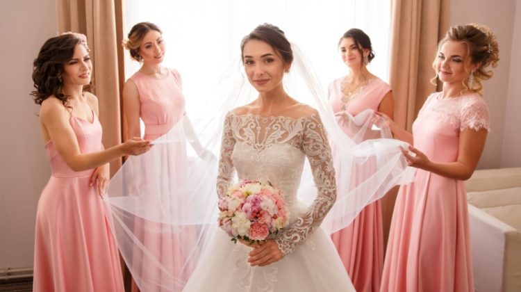 Bride with Bridesmaids Sheath Dresses