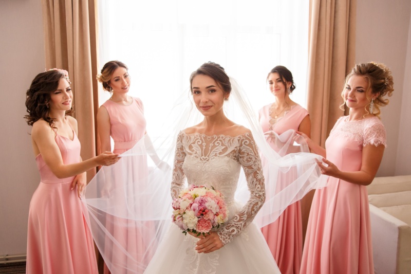 Bride with Bridesmaids Sheath Dresses