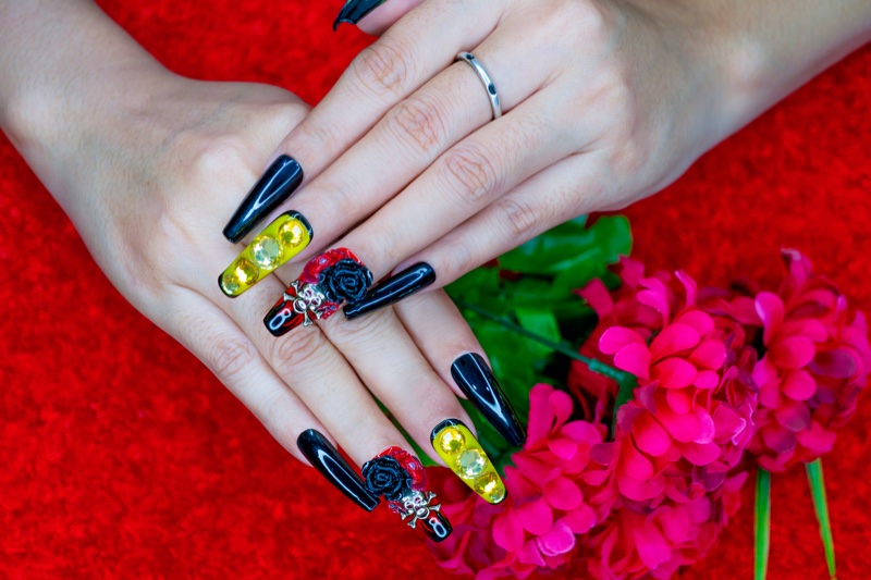 6. Coffin Nails with Dark Floral Design - wide 4