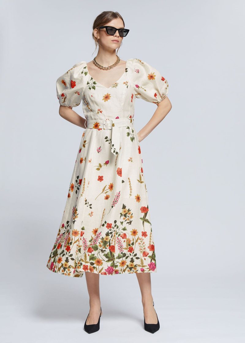 & Other Stories Linen Puff Sleeve Midi Dress $149