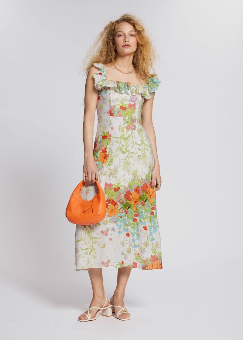 & Other Stories Ruffle Neck Linen Midi Dress $129