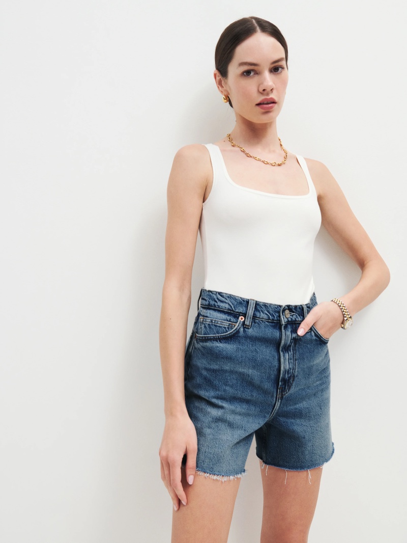 Reformation Wilder High Rise Relaxed Jean Shorts in Galway $128