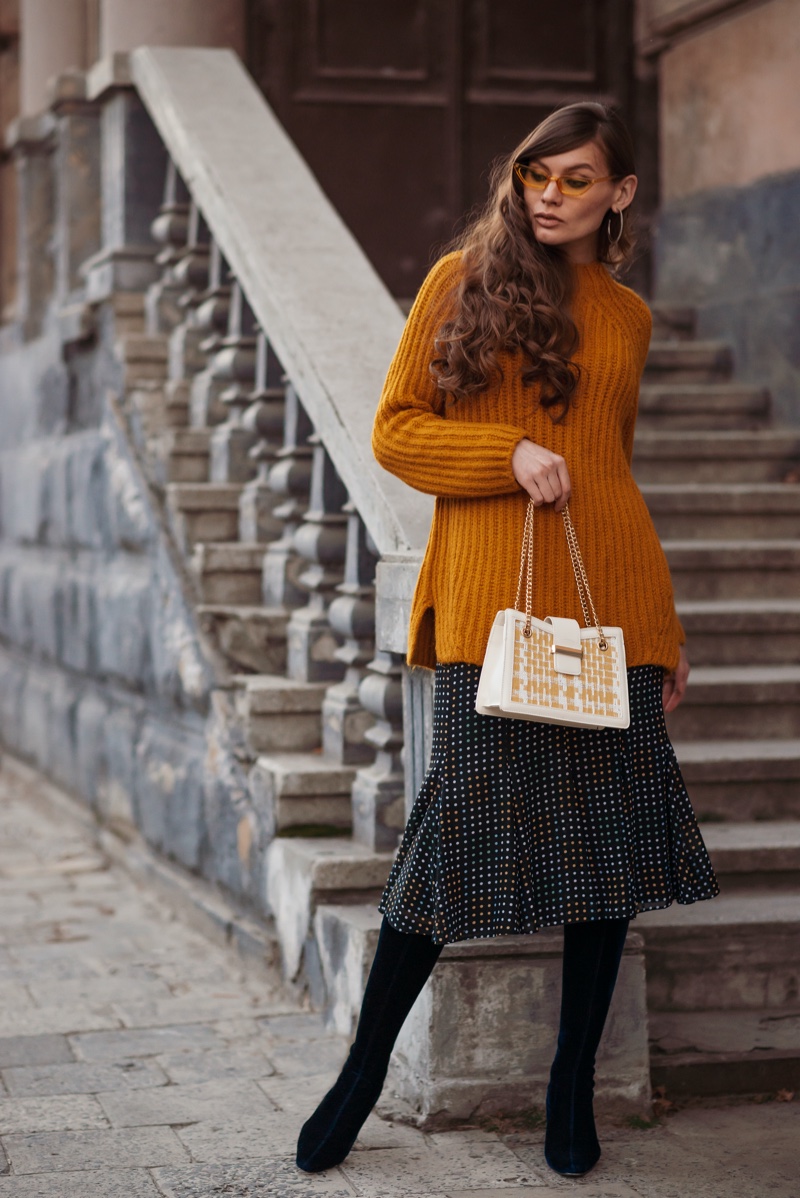 Sweater Skirt Bag Outfit