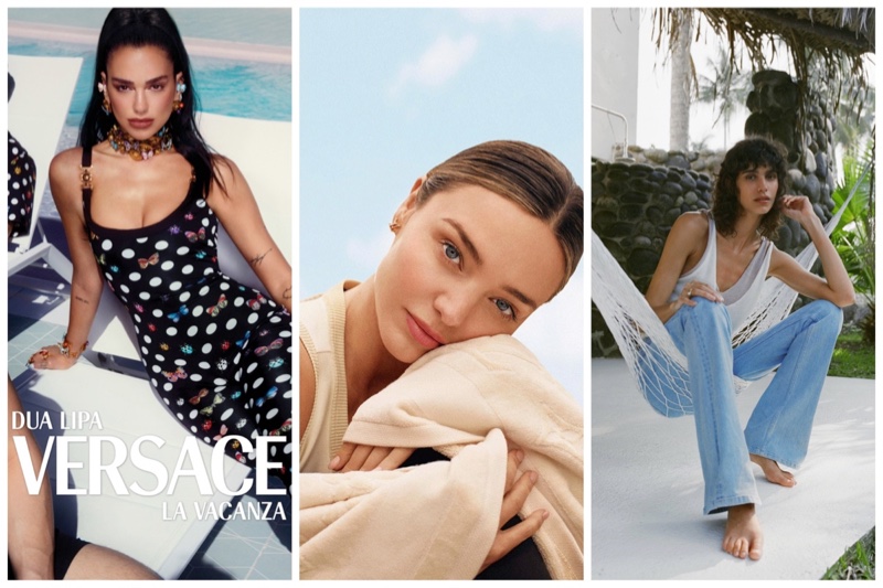 Week in Review: Dua Lipa x Versace La Vacanza 2023 collection, Miranda Kerr for Louis Vuitton Pacific Cool fragrance, and Zara Denim summer 2023.