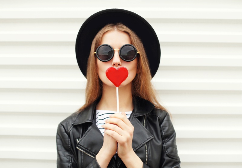 Woman Sunglasses LEather Jacket Hat Heart