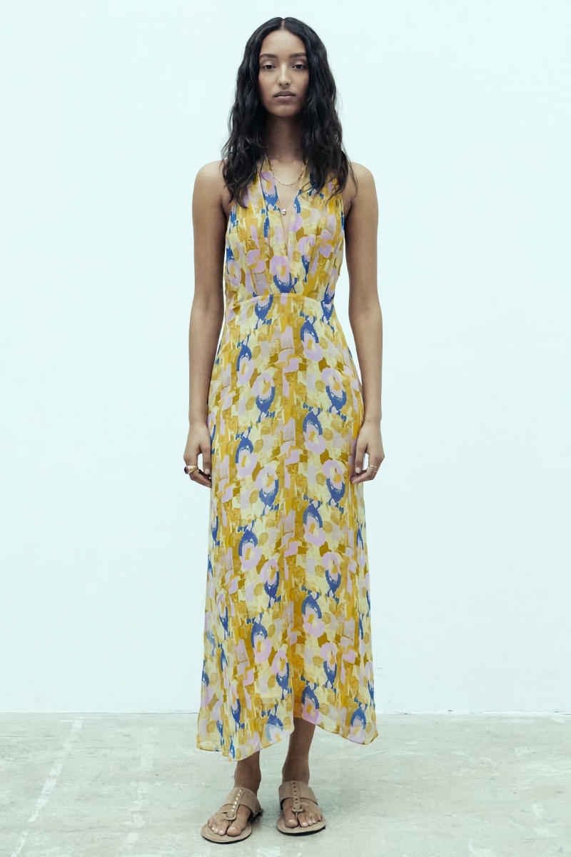 Zara Yellow Printed Dress 2023