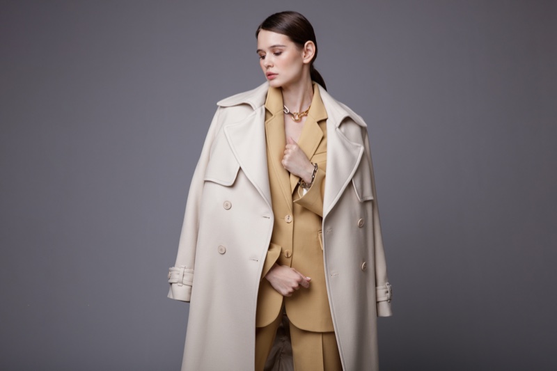 Beige Coat Pantsuit Look