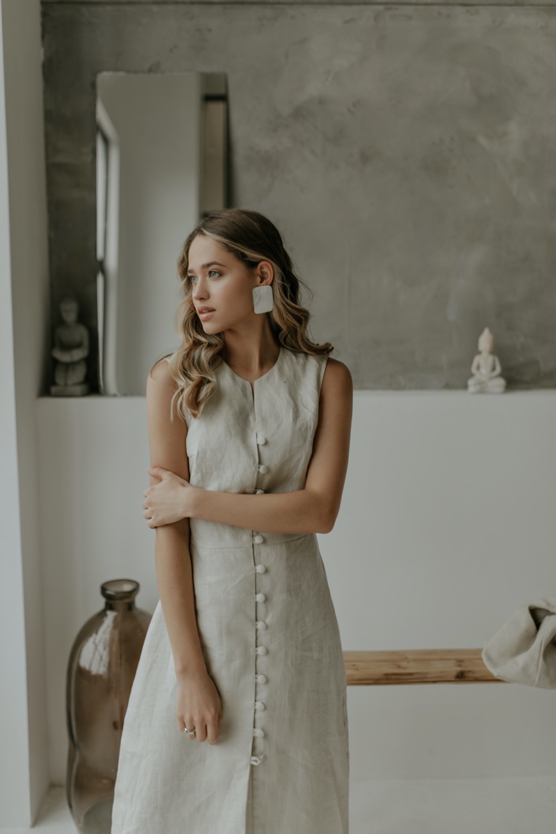 Beige Linen Dress Minimalist Fashion