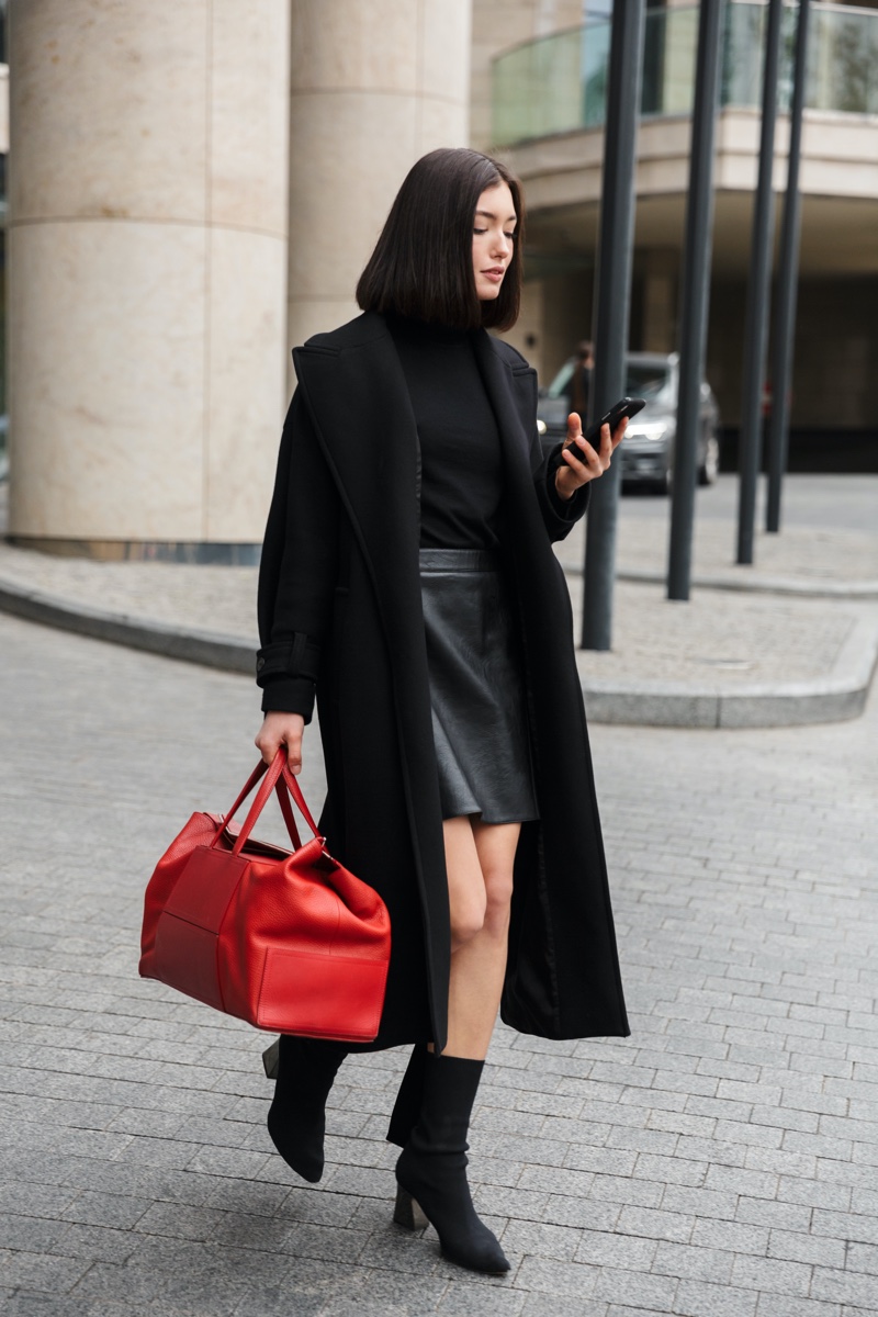 Black Coat Skirt Outfit