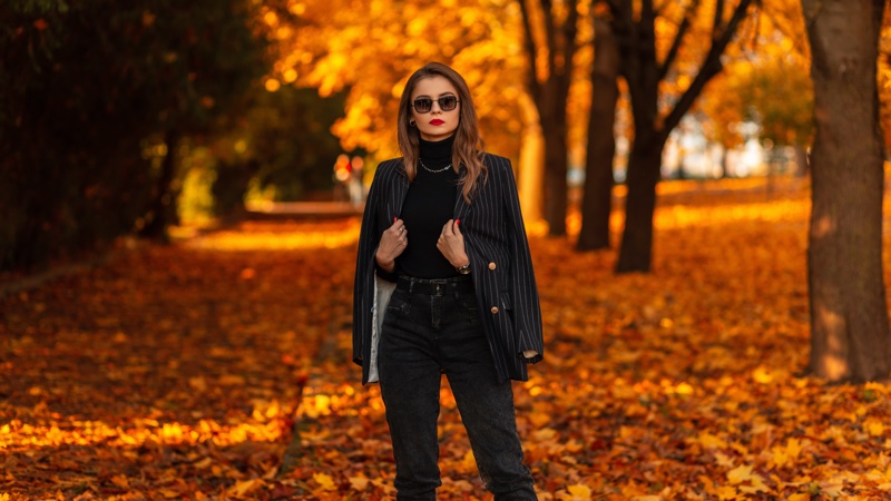 Black Jeans Pinstriped Blazer