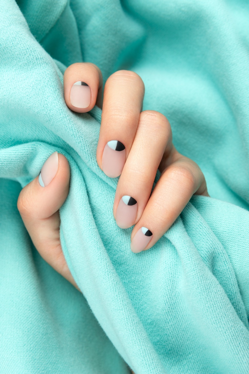 Blue Half Moon Matte Short Nails