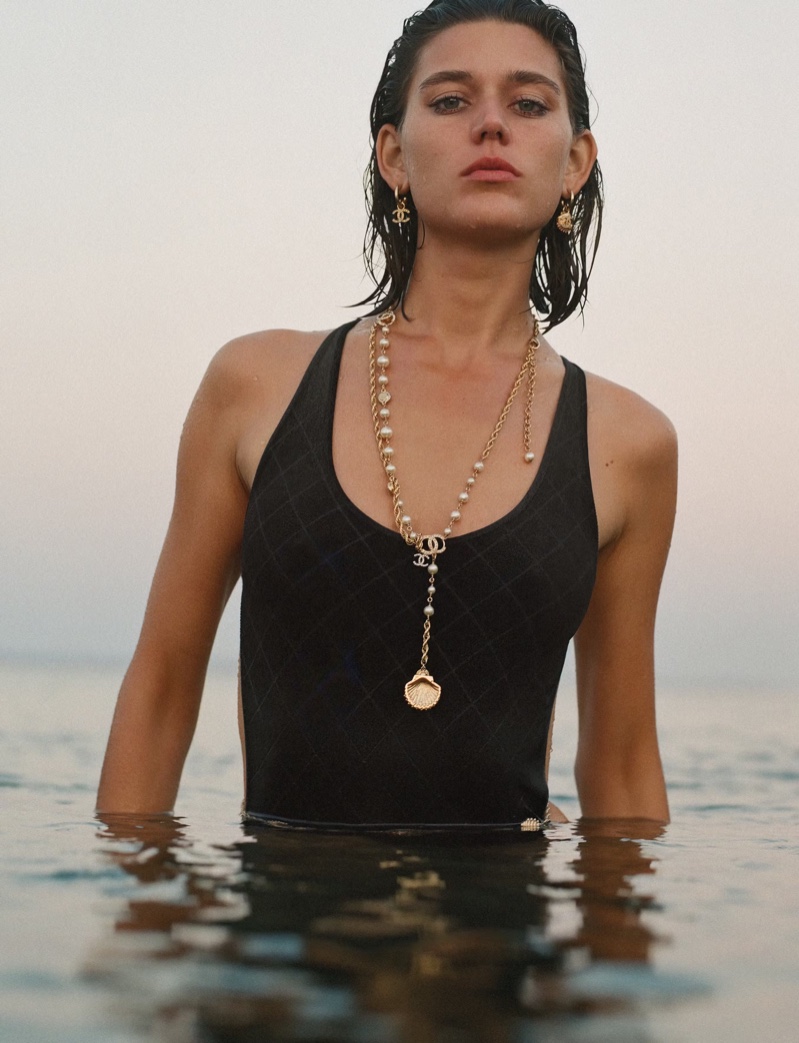 Statement jewelry as accessories for Chanel's new Coco Beach collection.