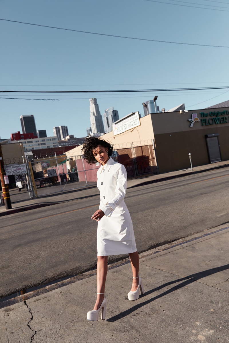 Cydney Christine wears Dress Bottega Veneta, Shoes Valentino & Earrings Faris. Photo: Alexander Ting