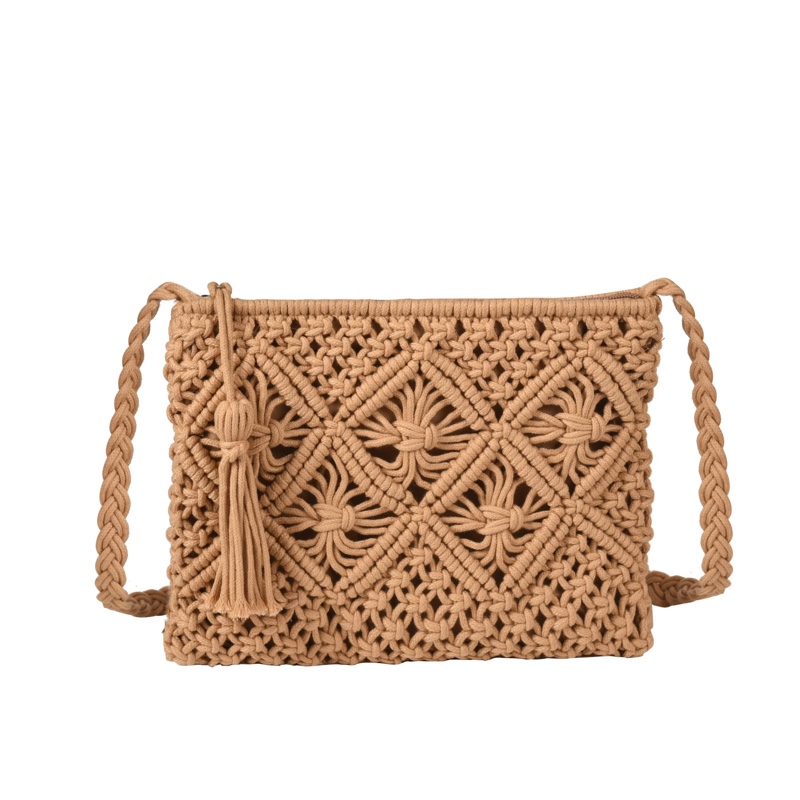 Star-Bag Crochet Body and Leather Shoulder Bag in Brown