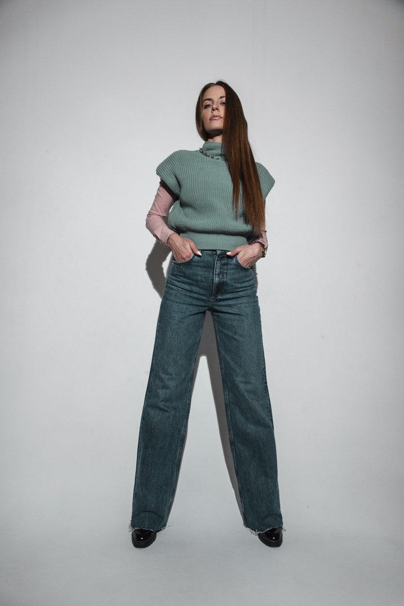 Knit Vest Jeans Minimalist Fashion