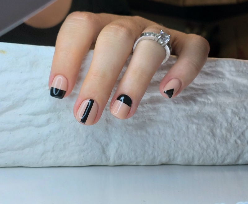 Negative Space Black Polish Short Nails