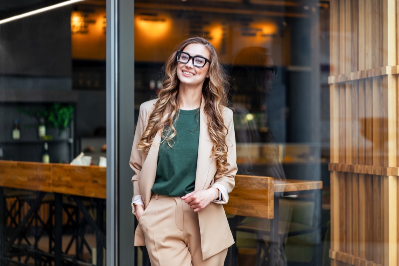 Pantsuit Green Shirt Business Casual Women