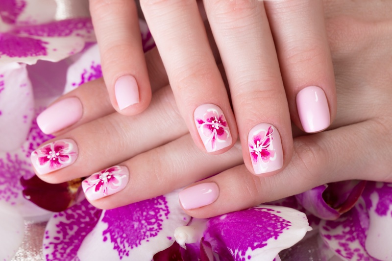 Pink Flower Short Nails