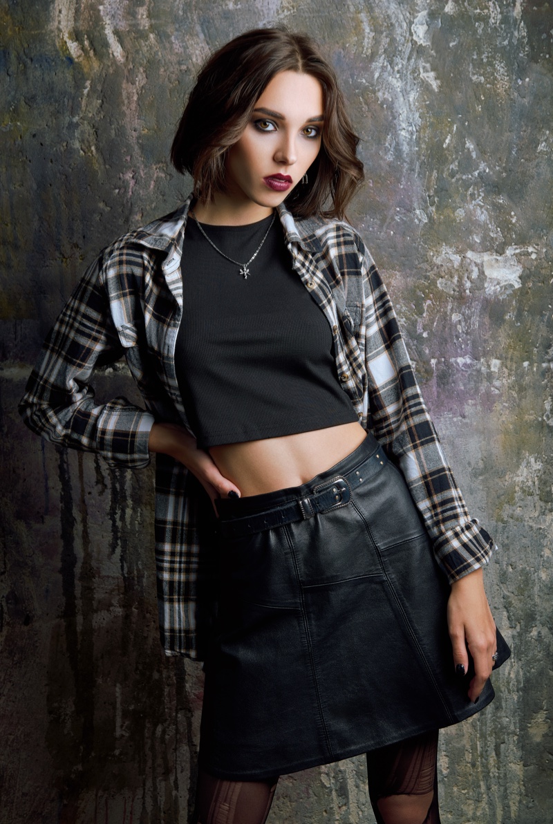 Plaid Flannel Shirt Crop Top Skirt E-girl Outfit