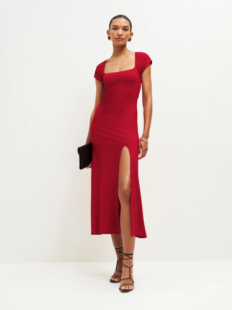 Reformation Harlyn Knit Dress in Cherry $198