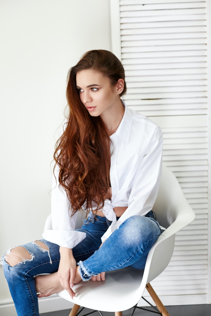 White Blouse Ripped Jeans