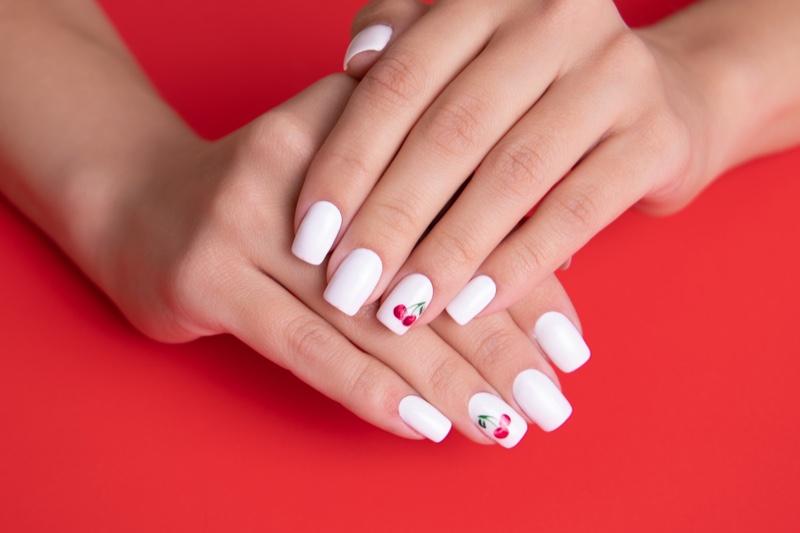 White Cherry Accent Short Nails