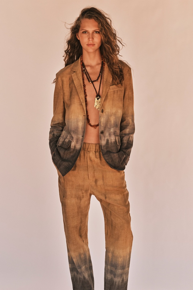 Zara Linen Tie Dye Jacket Pants 2023