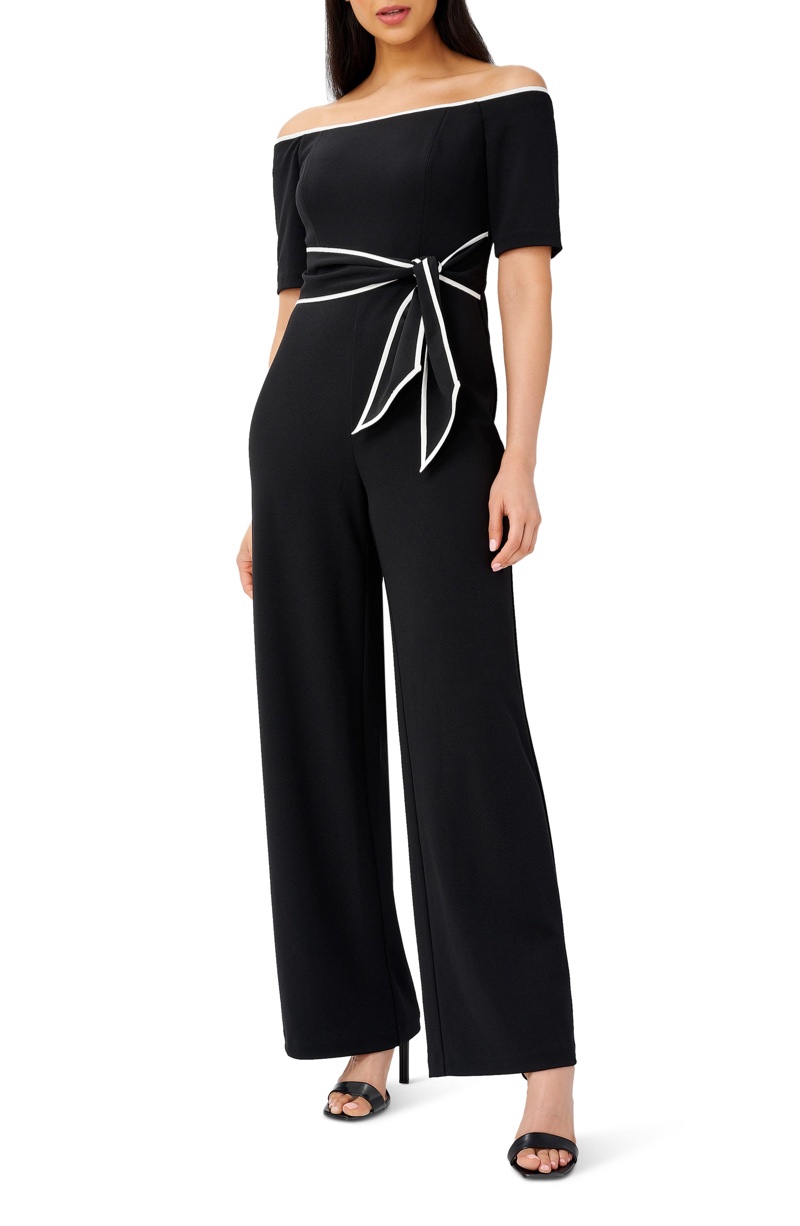 Adrianna Papell Tie-Waist Knit Crepe Jumpsuit