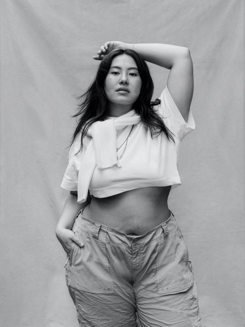 A model rocks a crop top look from Abercrombie & Fitch's Vintage Reissue collection.