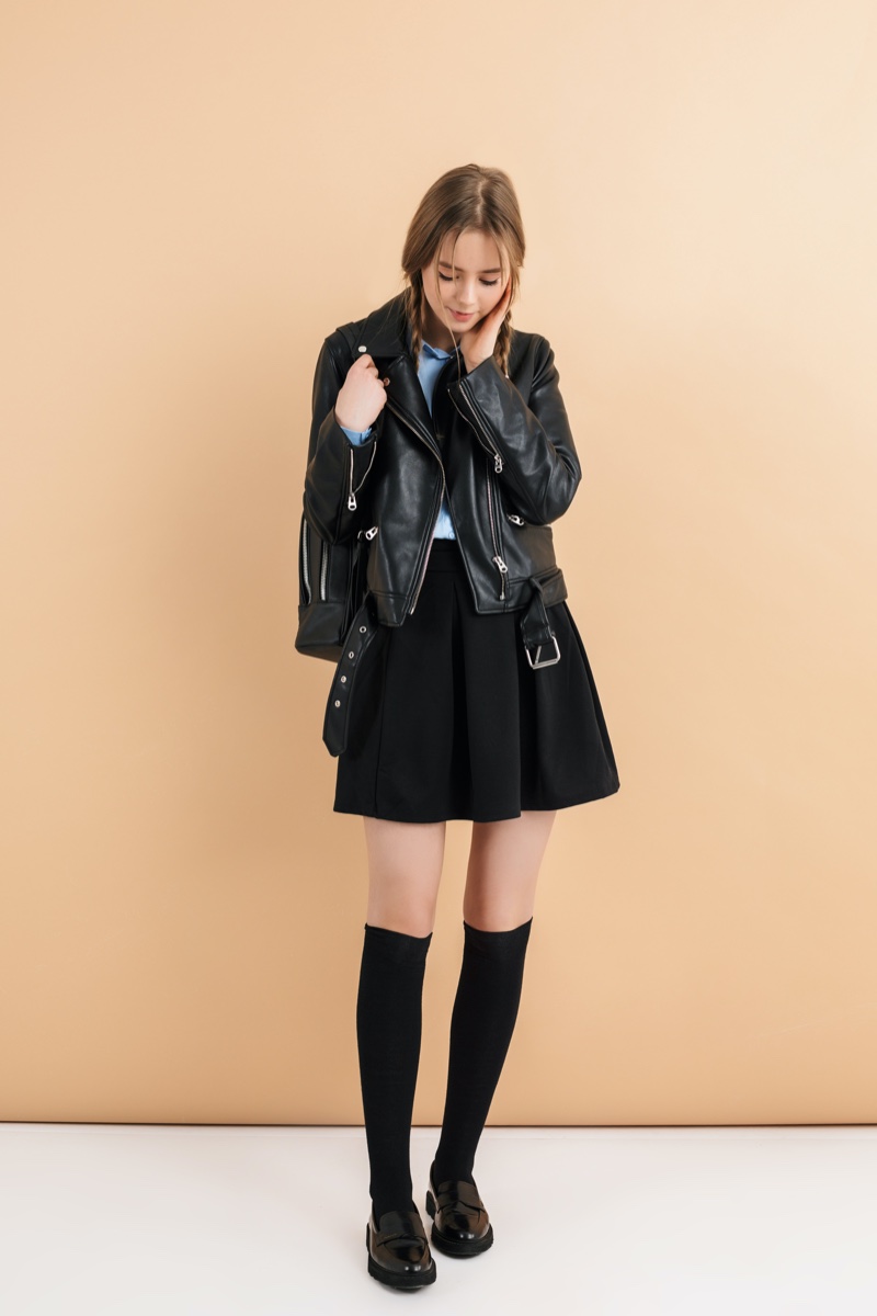 Black Mini Skirt Leather Jacket Outfits