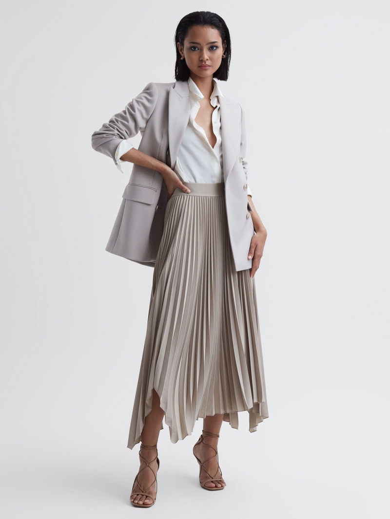 Blazer Pleated Skirt Work Capsule Wardrobe Reiss