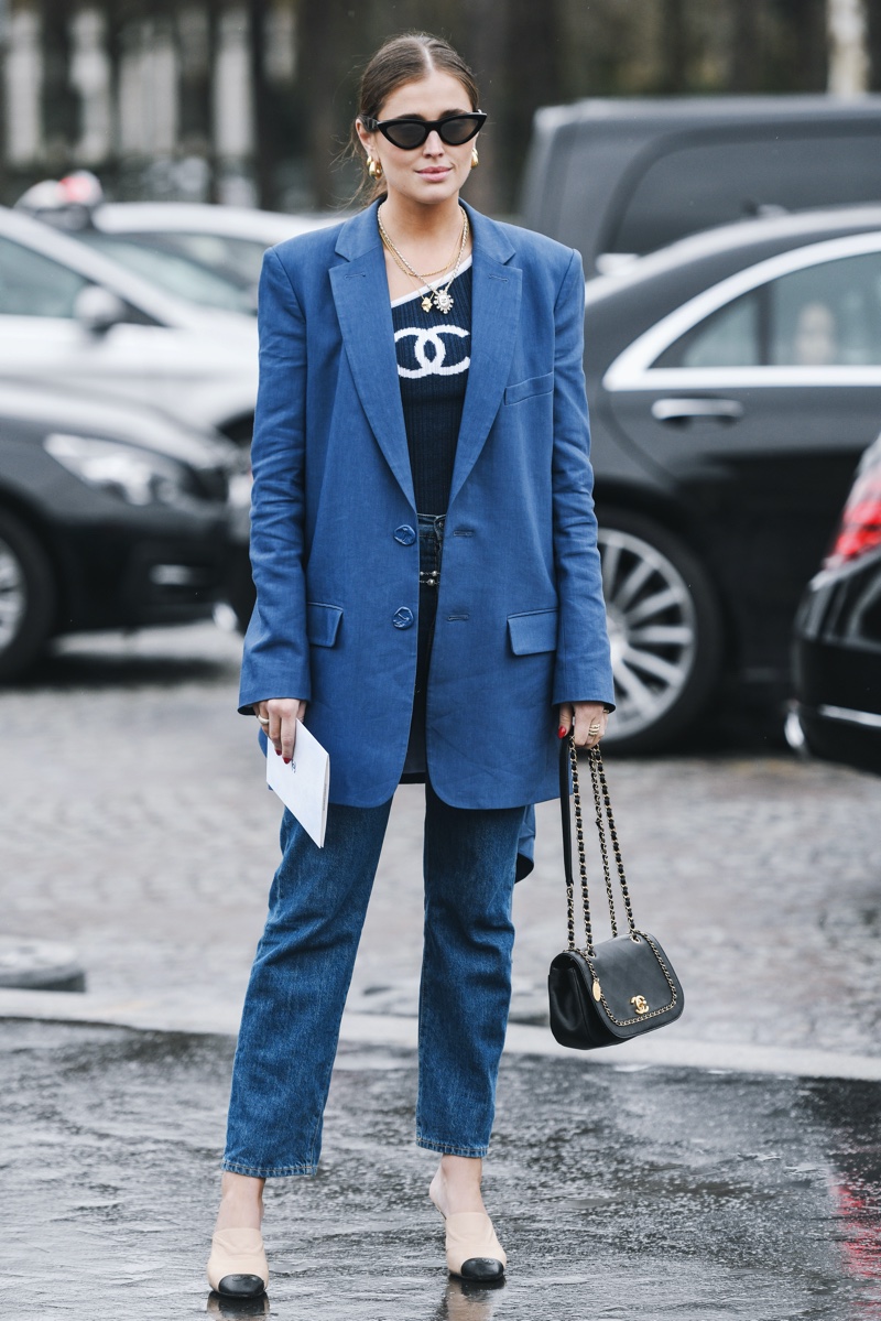 Blue Blazer Chanel Jeans Outfits