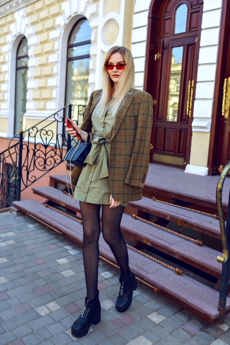 Checkered Blazer Dress Outfits