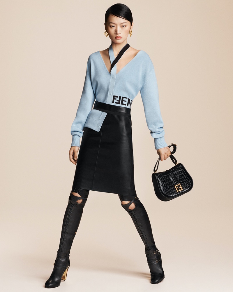 Yilan Hua poses in Fendi fall-winter 2023 campaign.