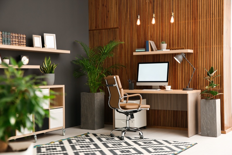 Home Office Design Wood Paneling
