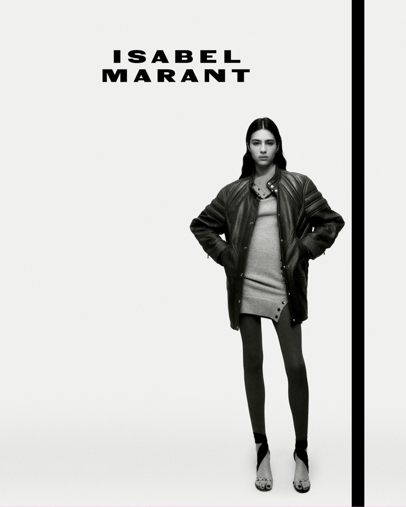 Loli Bahia poses for Isabel Marant fall-winter 2023 campaign.