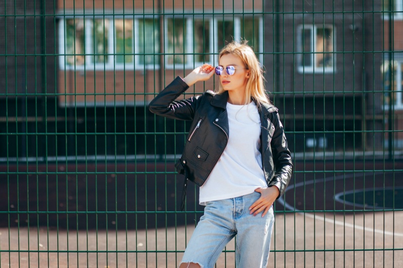 Leather Jacket White T-Shirt Outfit