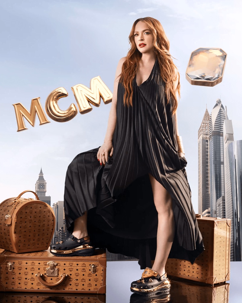 Lindsay Lohan Black Dress MCM Crocs 2023