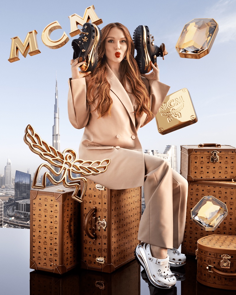 Lindsay Lohan MCM x Crocs 2023 Campaign