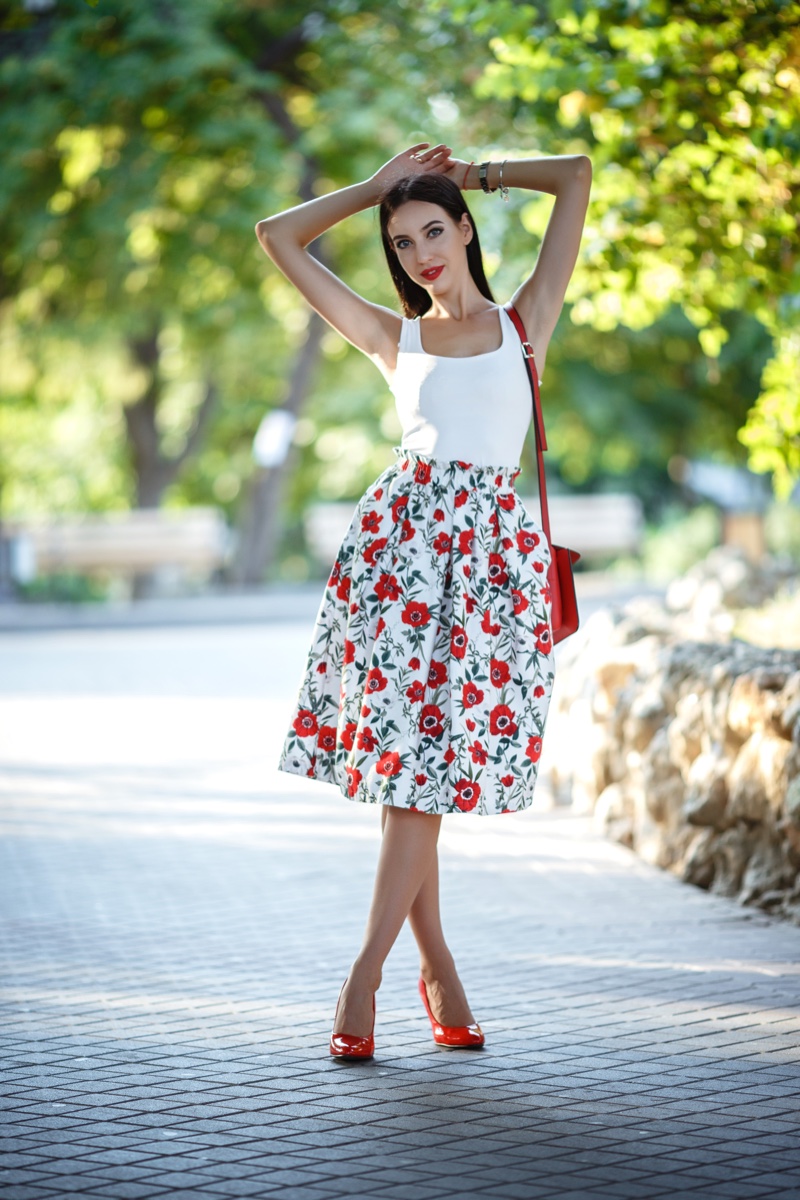 Midi Length Floral Skirt