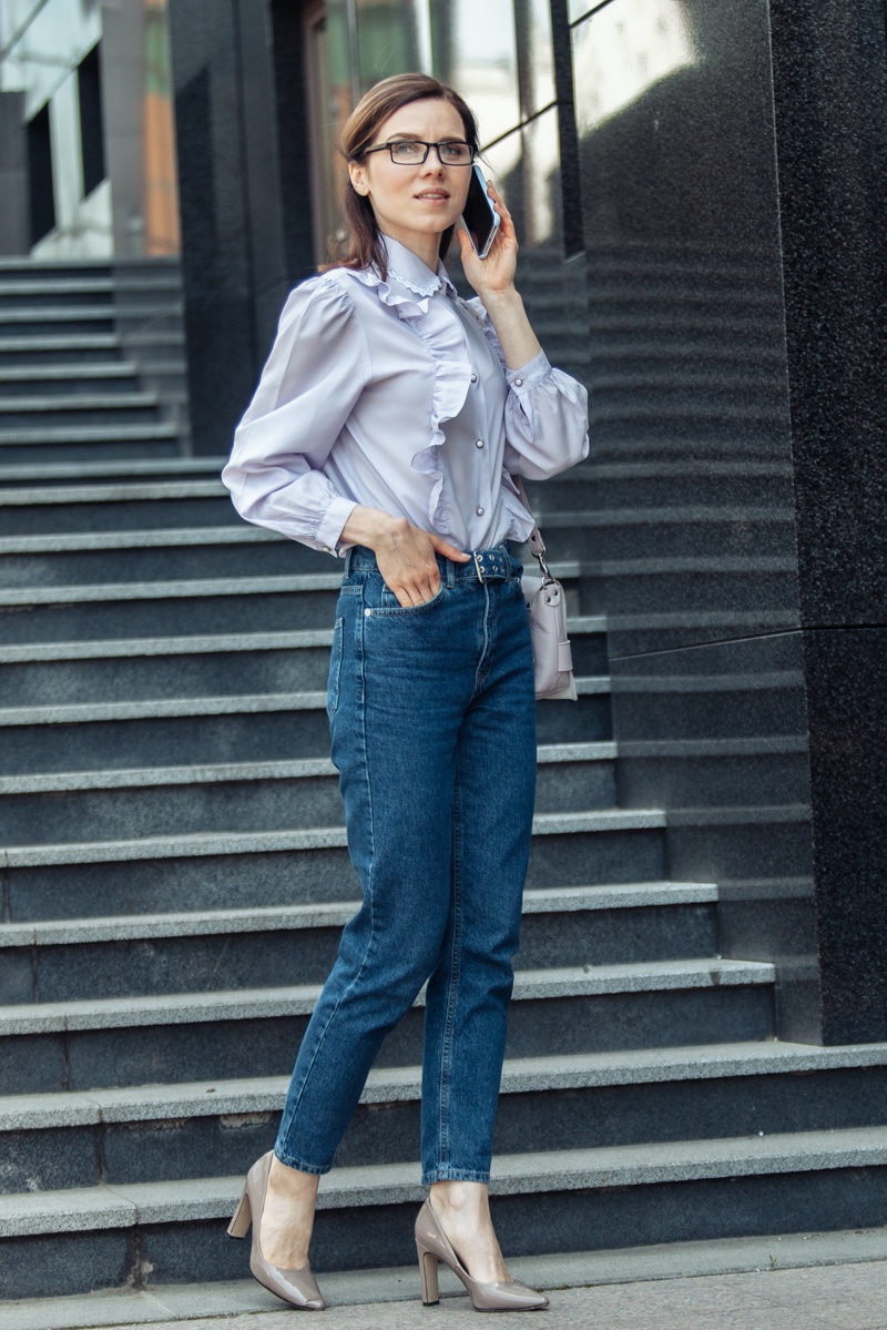Puff Sleeve Blouse Jeans Casual Work Outfits