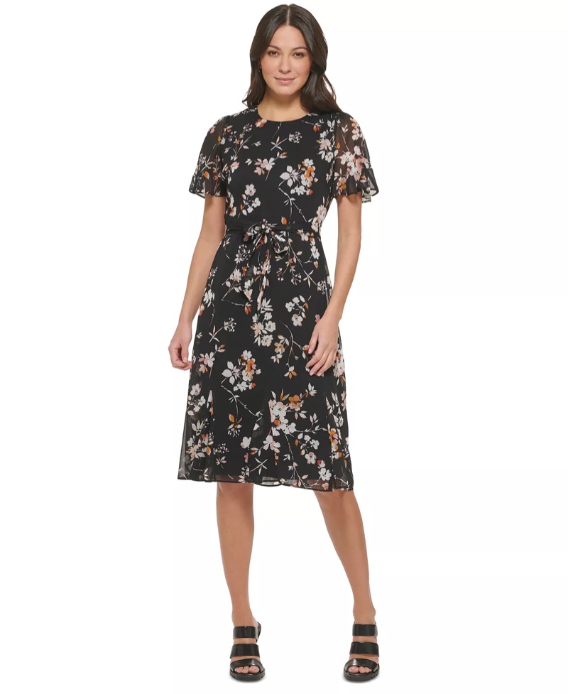 Sheath Dress Types DKNY Floral Print Godet Trim