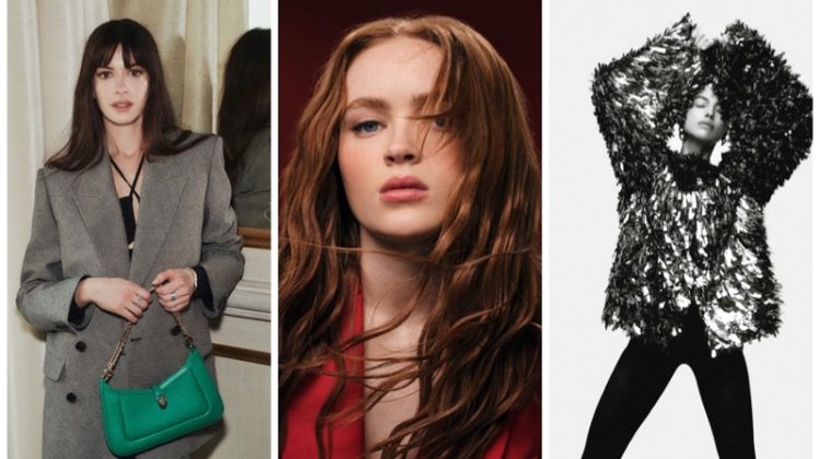 Week in Review: Anne Hathaway for Bulgari fall 2023 accessories campaign, Sadie Sink for Armani Beauty, and Irina Shayk in Isabel Marant fall 2023 campaign.