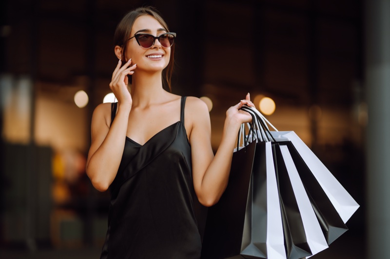 Woman Black Dress Shopping Bags