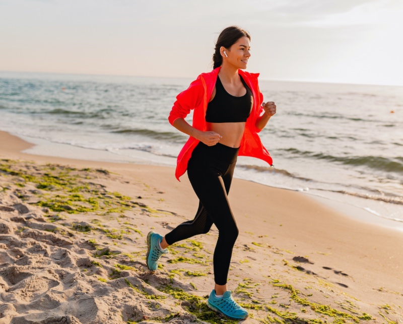 Woman Running Shoes Beach