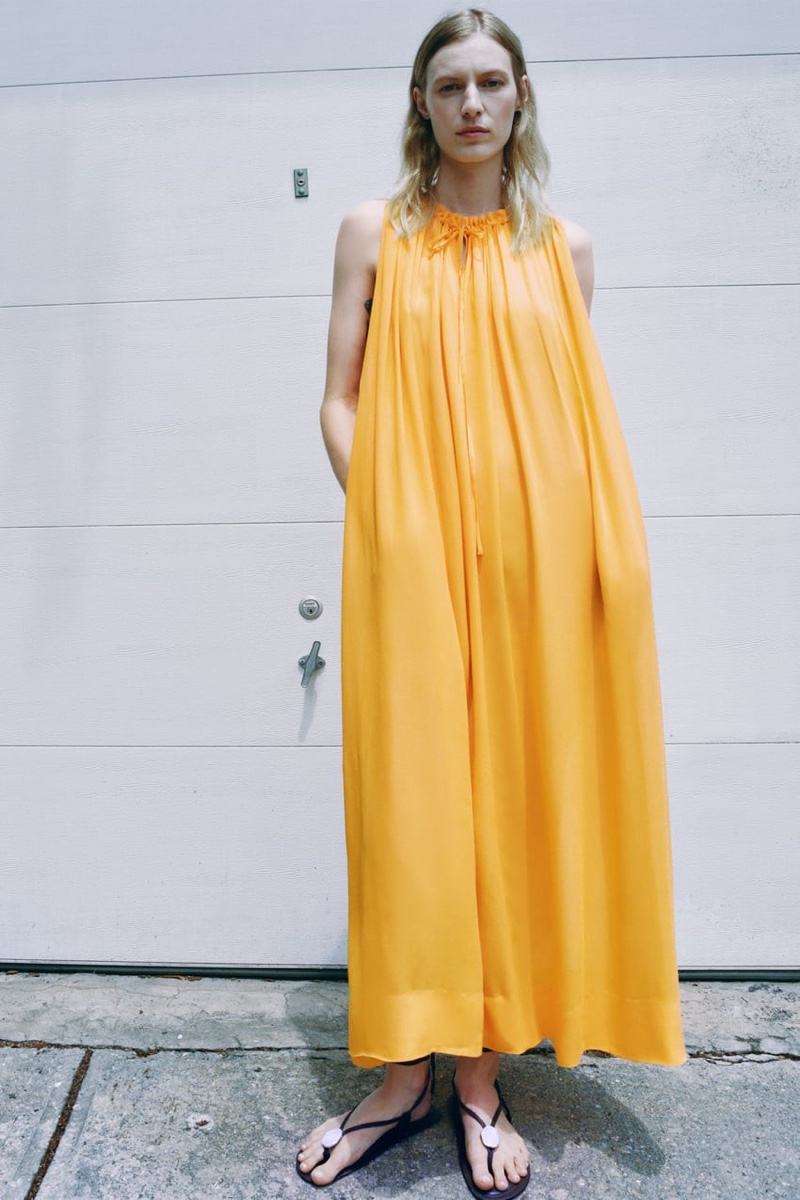 Zara Maxi Ruched Dress July 2023