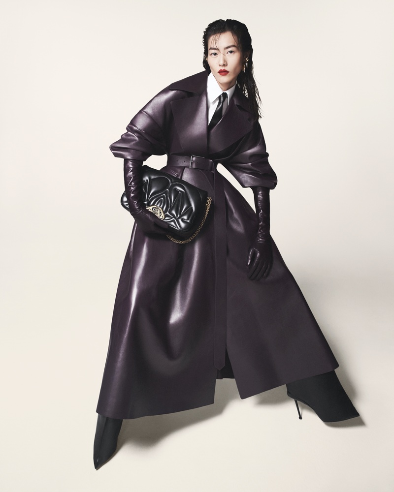 Liu Wen rocks leather look for Alexander McQueen fall-winter 2023 campaign.